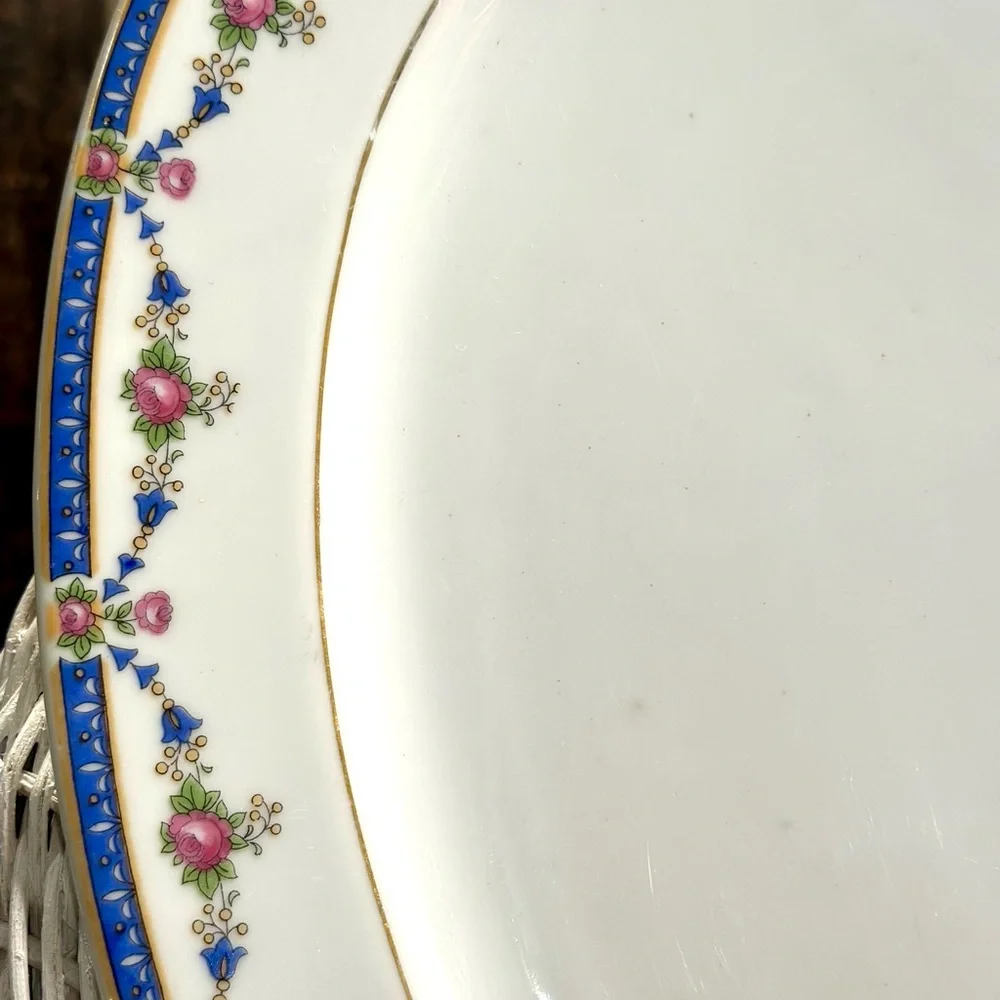 Bavarian Blue & Pink Cabbage Rose Garland Porcelain Platter